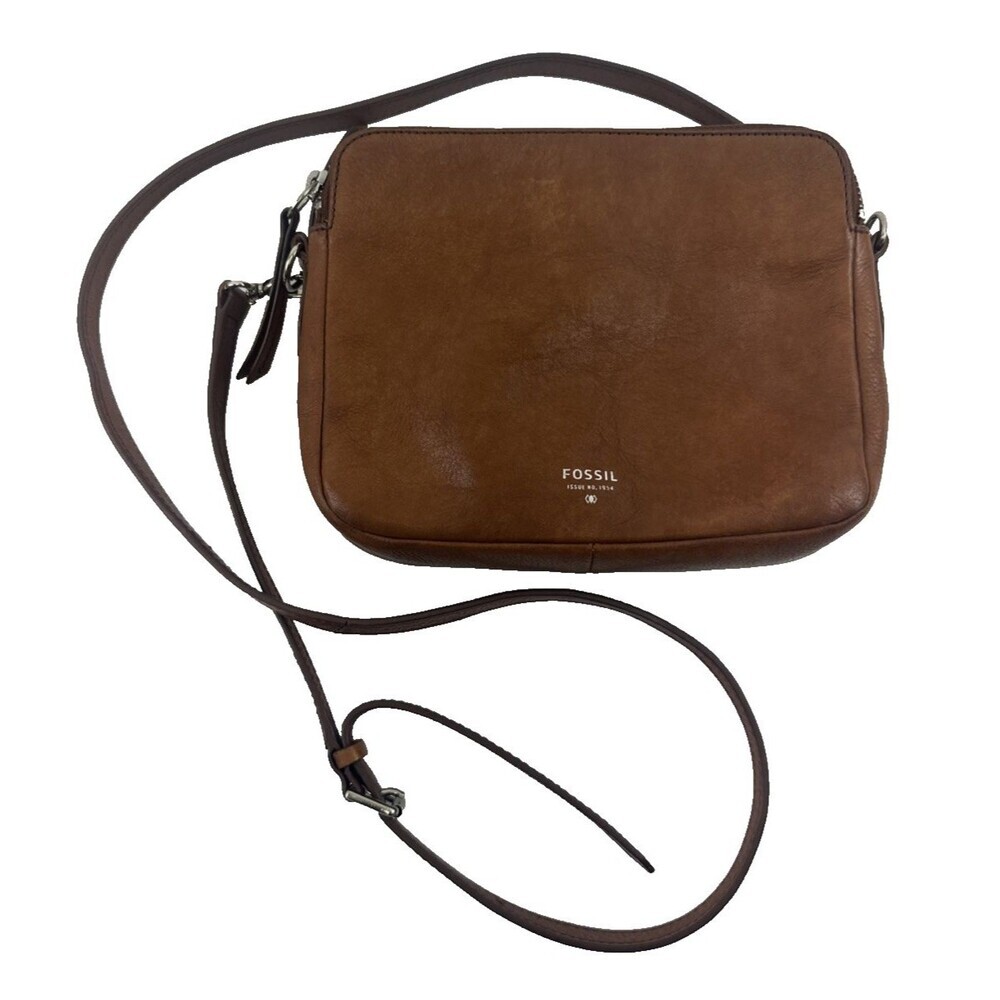 Fossil Sydney Mini Crossbodyโ Bag Purse Smooth Tan Leather Zip Around Adjustable